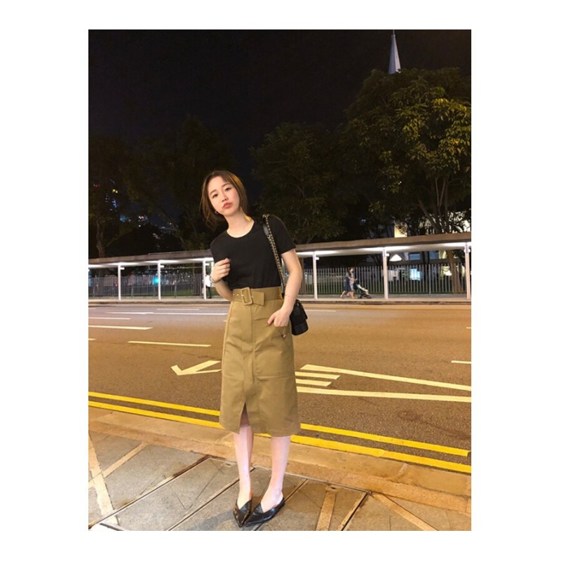 半身裙夏女2018新款小清新裙子ins超火a字中长款不规则职业百搭裙