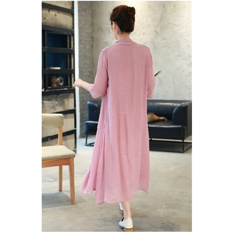 2018年春大码女装200斤胖MM宽松假两件印花棉麻中长款连衣裙女夏