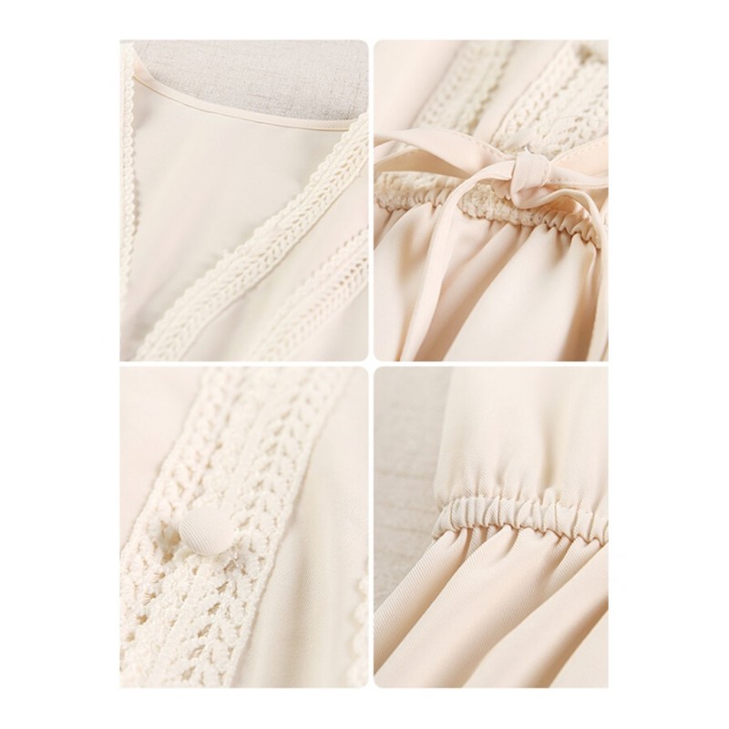 2018夏季新款v领高腰雪纺连衣裙女装小个子显瘦复古a字慵懒风裙子