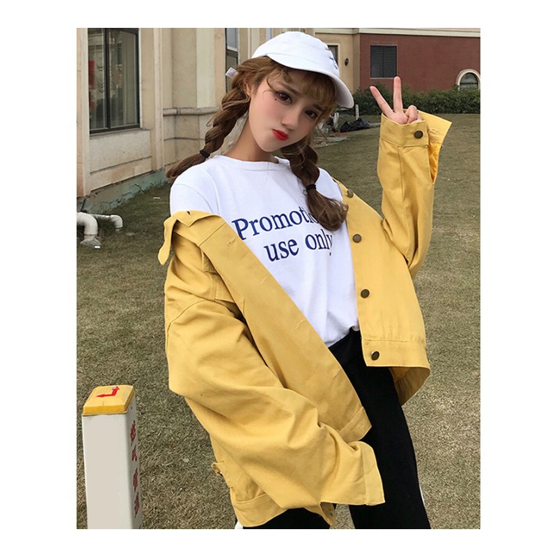 原宿印花牛仔外套女2018韩版bf宽松短款学生百搭潮春季新款秋上衣黑色均码