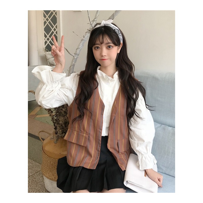 2018秋季新款港味木耳领长袖衬衫女韩范学院风花边宽松灯笼袖上衣 白色 均码