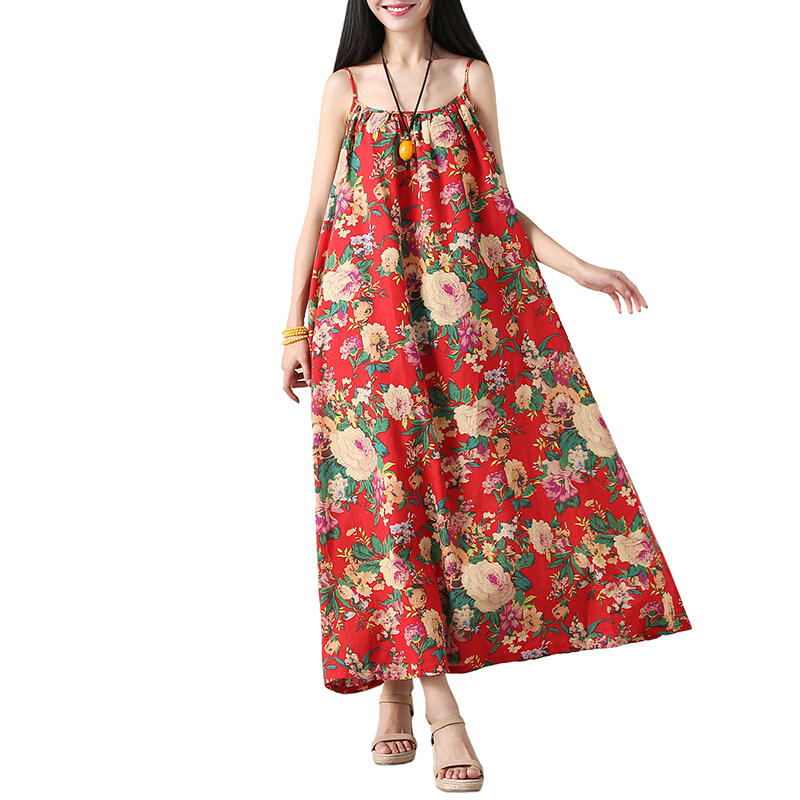 民族风女装大码收腰长裙200斤胖mm2018夏装新款棉麻带连衣裙子