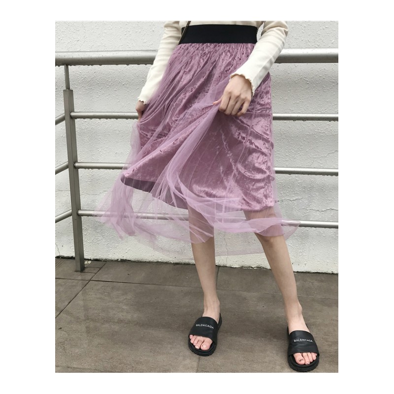 夏季2018新款雪纺过膝长连衣裙高端时尚气质纯色收腰显瘦中