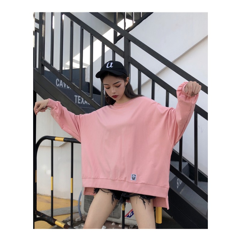 18韩版新款圆领短袖宽松背后字母印花简约学生T恤男女潮打底衫潮