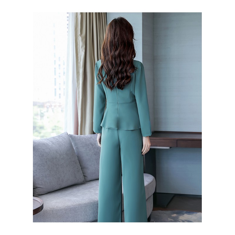 时髦套装2018秋装新款韩版女装时尚气质纯色长袖T恤阔腿裤