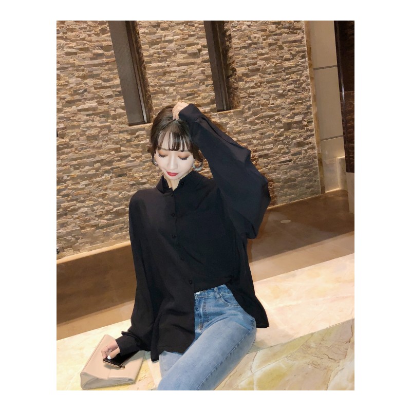 2018年初秋新款chic性感美背小心机露背衬衫女长袖后背镂空T恤潮
