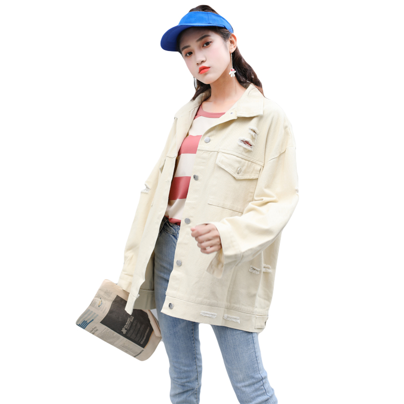 2018秋季新款韩版女简约糖果色中长款宽松百搭长袖工装夹克短外套