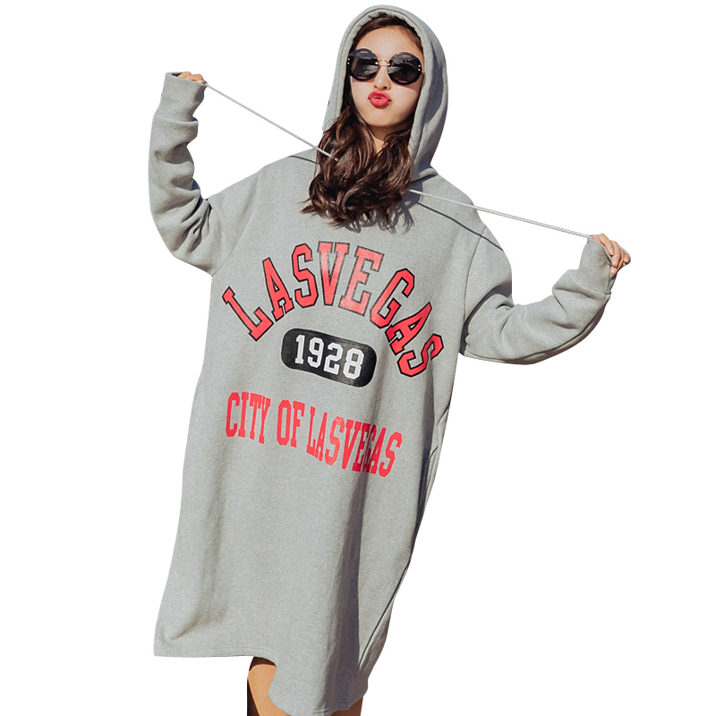 韩版潮修身显瘦气质长袖中长款连帽气质可爱2018年秋季卫衣