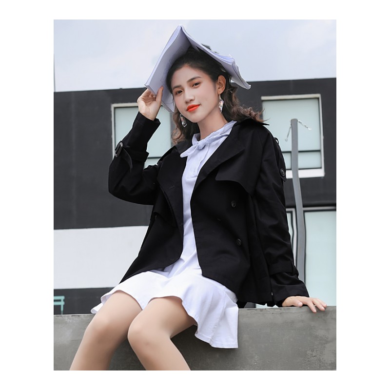 工风衣女短款2018春秋季新款韩版双排扣矮个子宽松卡其色外套薄款