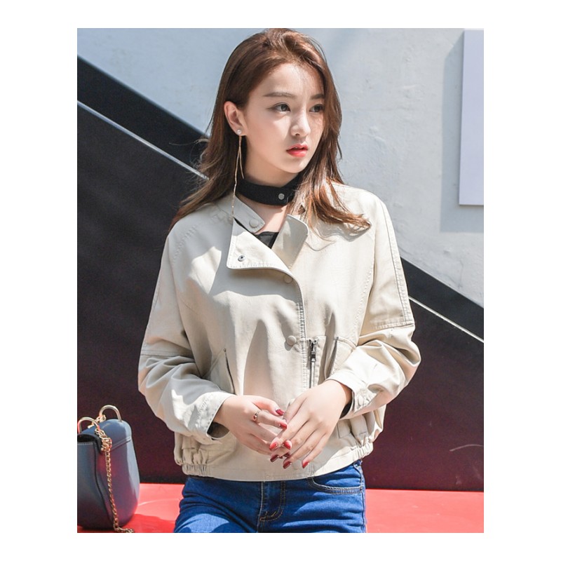 秋季时尚韩版百搭潮流简约2018年秋季短外套拉链灯笼袖长袖短款