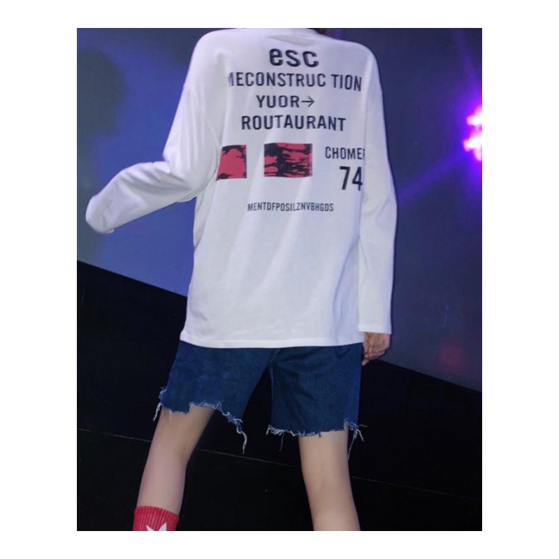 长袖T恤女秋2018新款韩版ins中长款嘻哈纯棉学生上衣女蹦迪港味潮