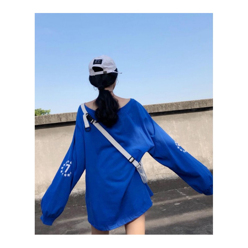印花T恤女秋季新款韩版时尚百搭宽松中长款长袖打底衫上衣学生潮