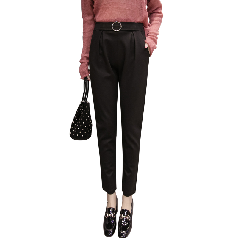 金属腰扣西装小脚哈伦裤女秋新款松紧腰气质宽松百搭休闲九分裤子