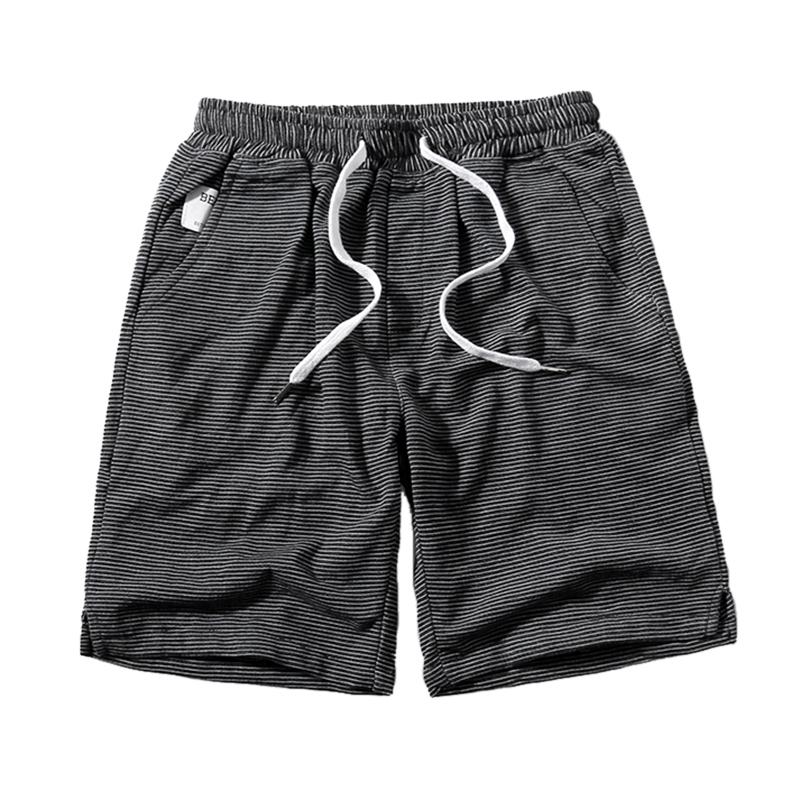 夏季新款纯棉细条纹男士休闲裤沙滩短裤日系五分裤运动裤大码潮