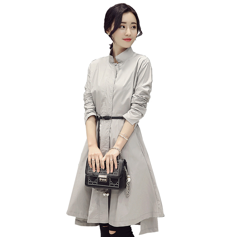 2018春秋新款时尚修身衬衫连衣裙中长款欧洲站休闲纯色收腰A字裙