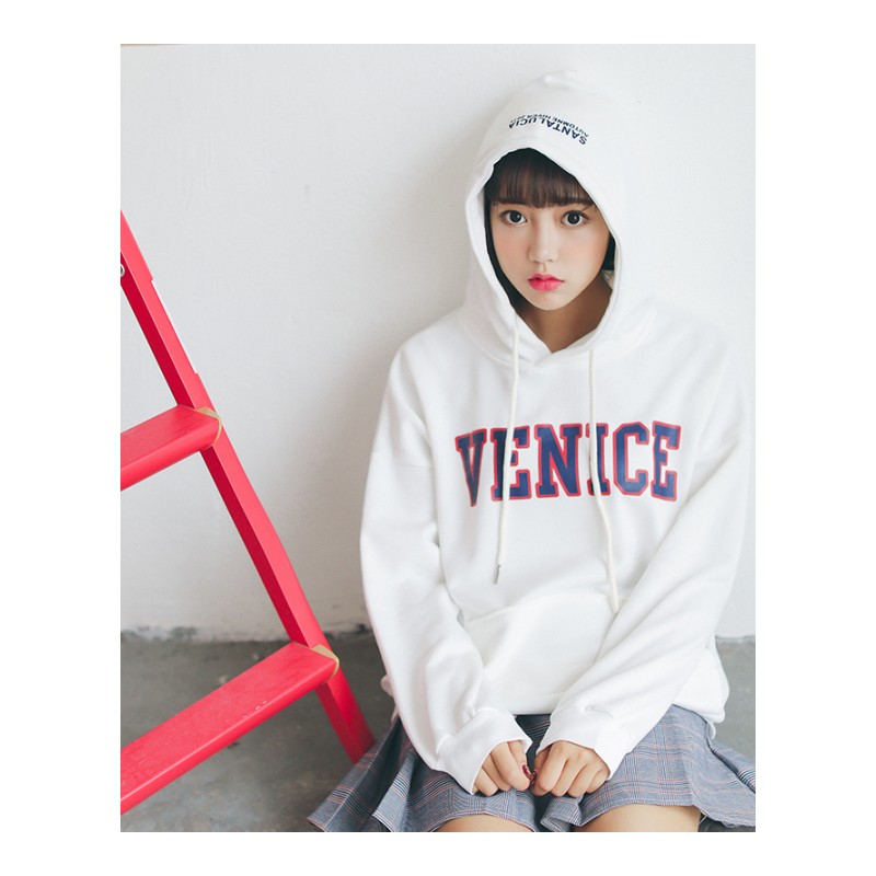 青少年2018春夏装新款韩版印花连帽薄款卫衣女初高中学生长袖T恤