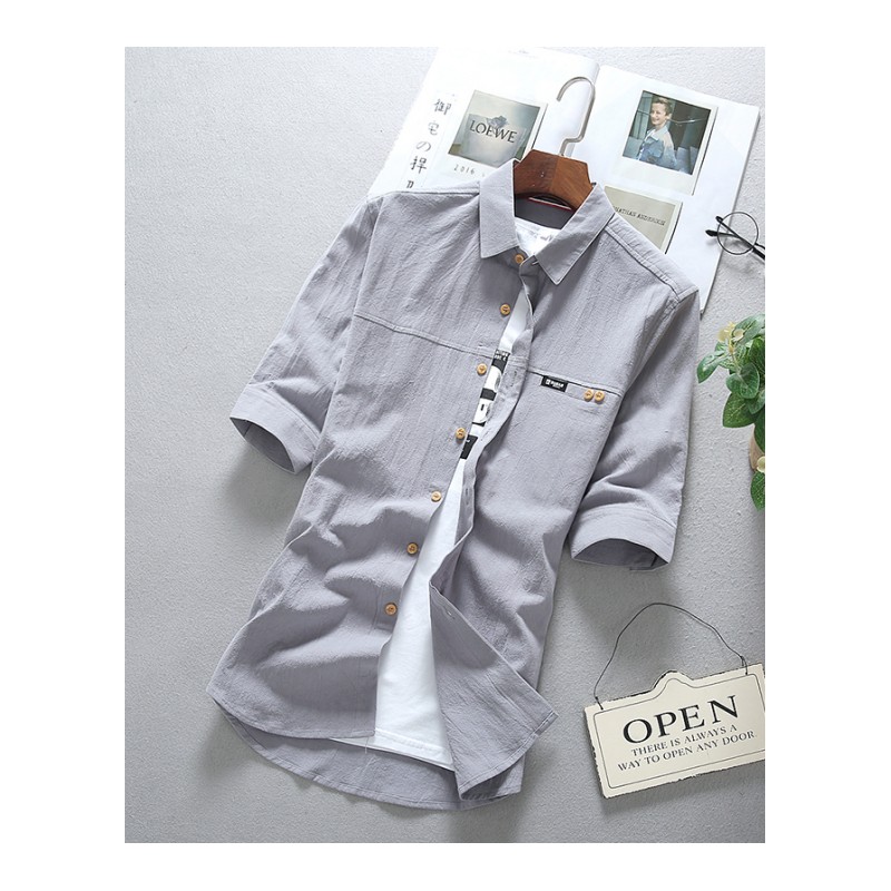 男士短袖衬衫夏季韩版潮流青年帅气休闲衬衣五分中袖男装上衣寸衫