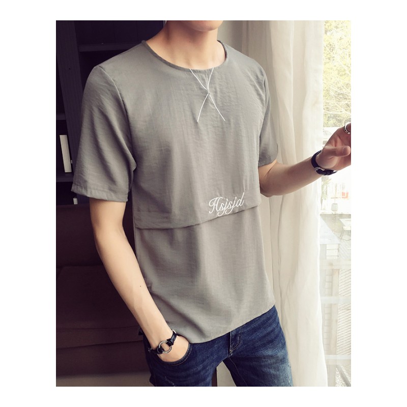 2018夏装新款短袖男T恤宽松韩版时尚刺绣青少年半截袖夏天上衣潮
