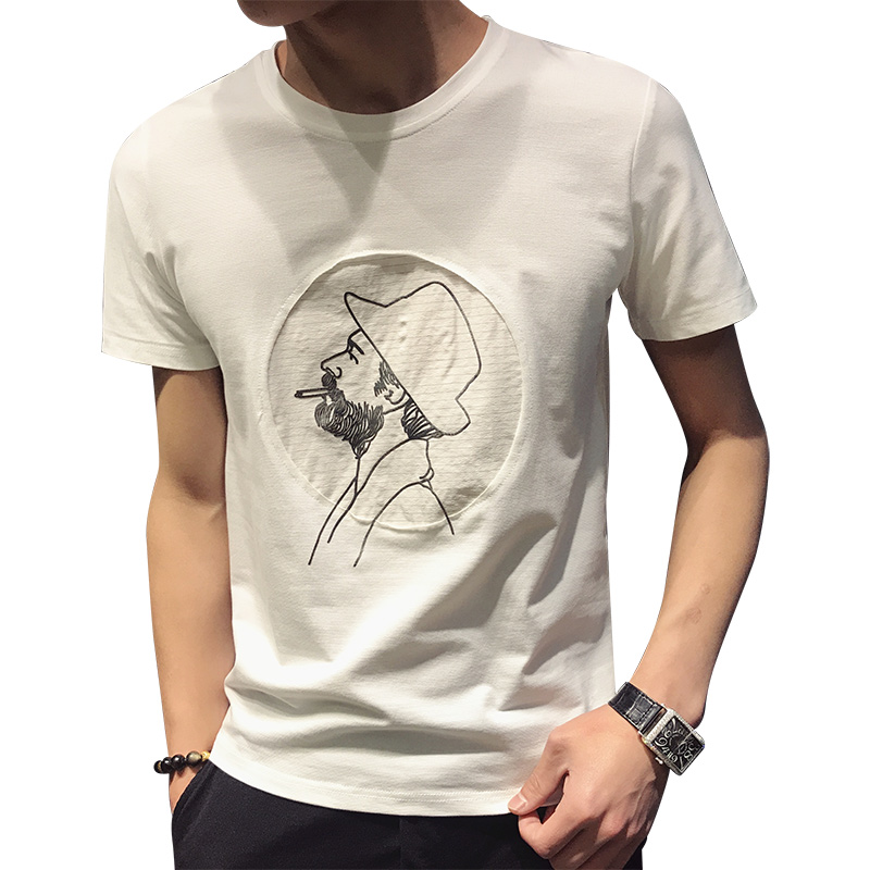 夏季男士圆领短袖T恤男青年韩版印花上衣青少年修身打底衫潮衣服