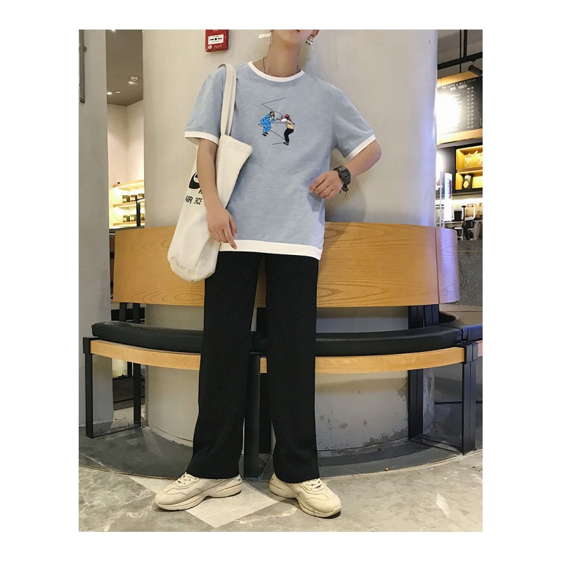 夏季男士圆领短袖T恤韩版修身潮流学生体恤男装ins时尚的上衣男潮