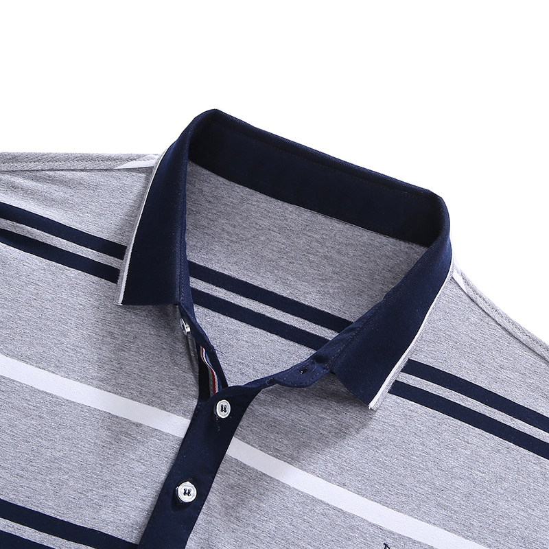 男士半截袖韩版潮流2018新款夏季有领休闲潮牌中年人条纹短袖T恤