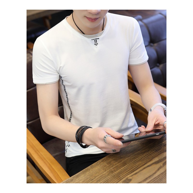 短袖男夏季新款纯色短袖韩版潮流修身黑T恤个性帅气时尚半袖体恤