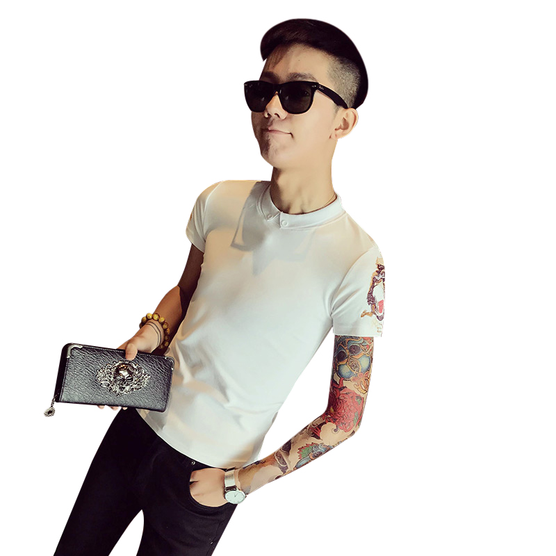 18新款夏季韩版修身男士短袖T恤POLO衫青年纯色精神小伙立领体恤