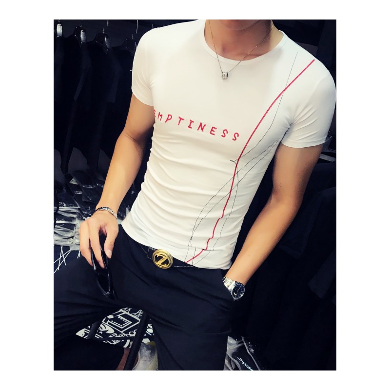 2018夏季新款韩版男士短袖T恤社会精神小伙个性印花潮男半袖体恤