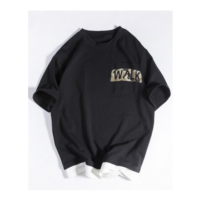 2018夏季新品潮男百搭宽松大码假两件日系街头风青春流行T恤短袖