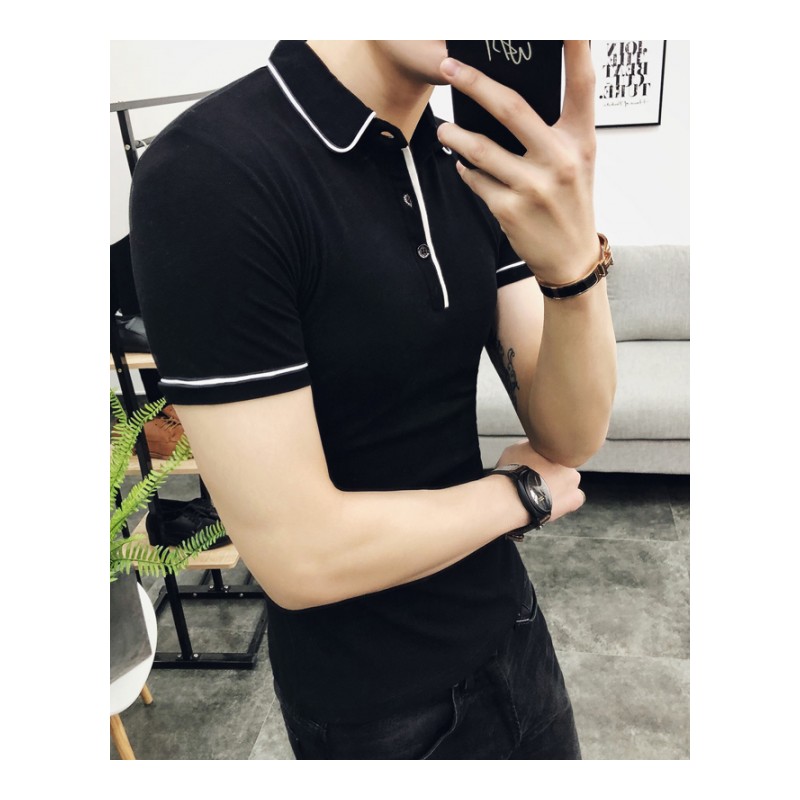 2018夏季新款男士硬汉风韩版修身镶边短袖T恤型男休闲百搭POLO衫