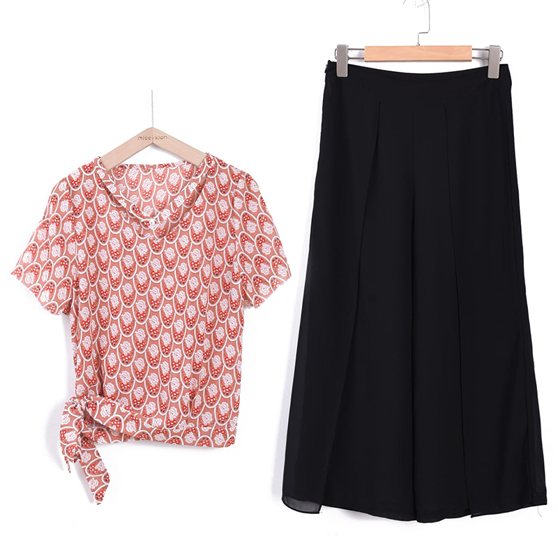 2018夏季新款女装时髦洋气时尚高腰雪纺阔腿裤套装两件套女港风潮