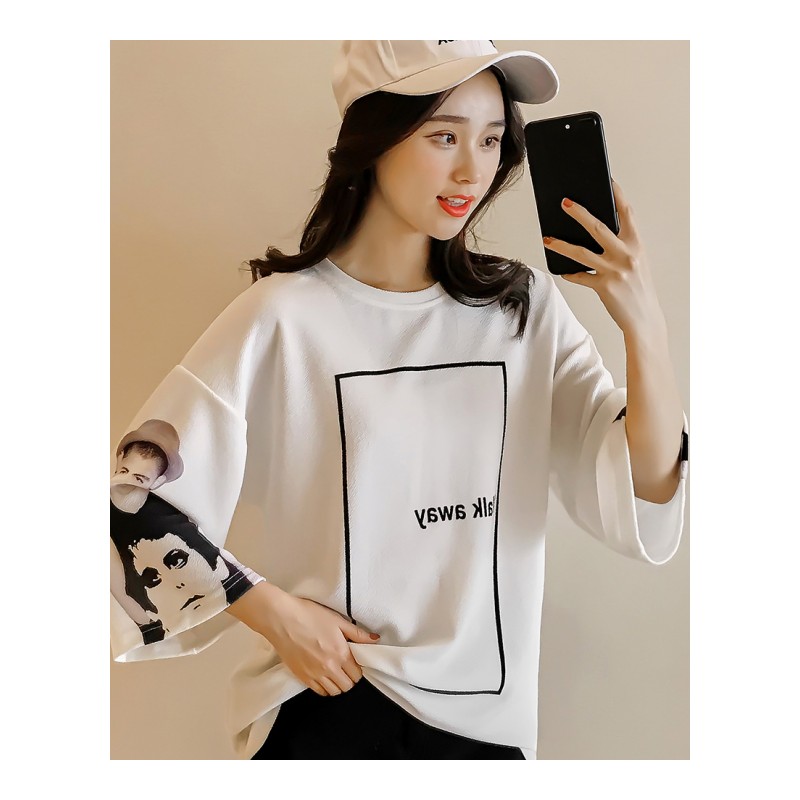 2018夏装新款韩版显瘦短袖T恤七分袖女装宽松百搭学生短款体恤