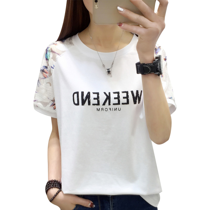 短袖T恤女2018新款夏装韩版宽松上衣服白色学生印花ins半袖体恤女