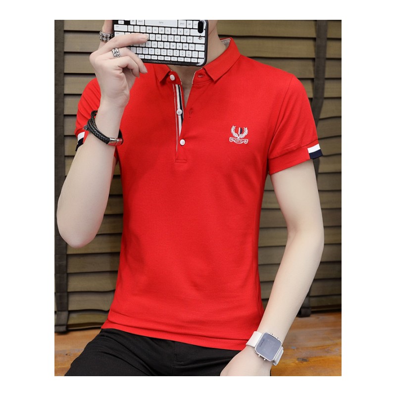 夏季新款男士修身短袖韩版潮流休闲上衣学生个性打底衣服T恤 翻领