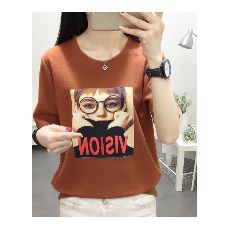 短袖T恤女2018新款夏季韩版时尚学生圆领印花人物bf百搭半袖上衣