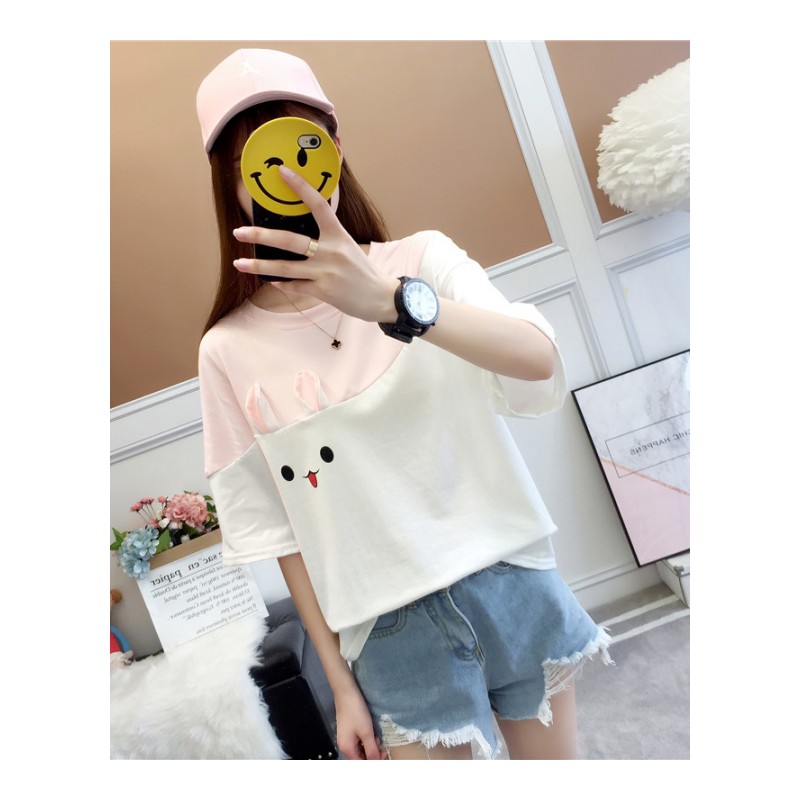 少女2018新款夏装宽松短袖T恤初中学生韩版百搭时尚五分袖上衣服