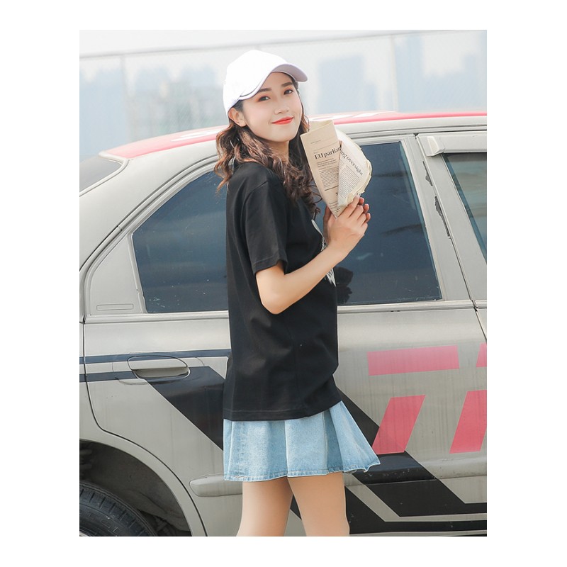 T恤女短袖半袖2018夏季新情侣款宽松大码黑色白色韩版上衣打底衫