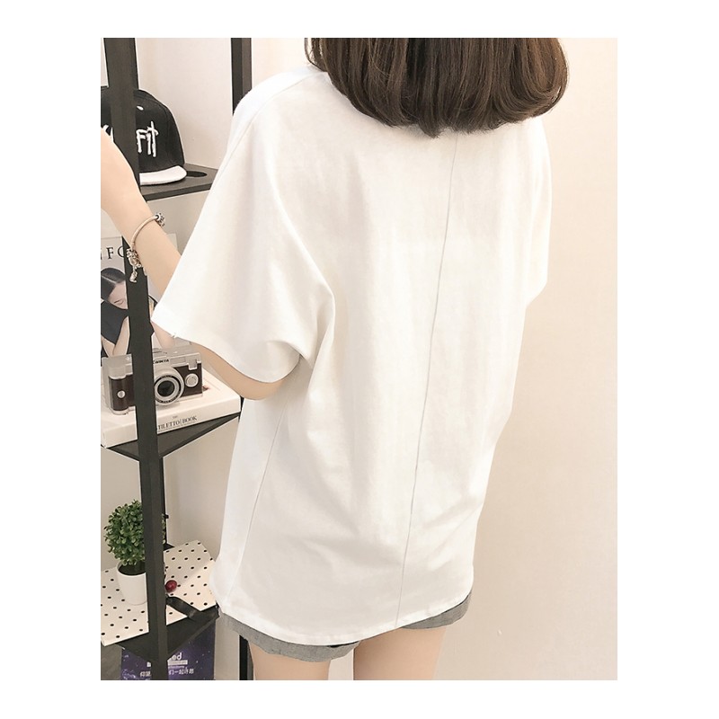 2018夏装新款韩版V领白色短袖纯棉T恤女学生宽松百搭半袖上衣服潮