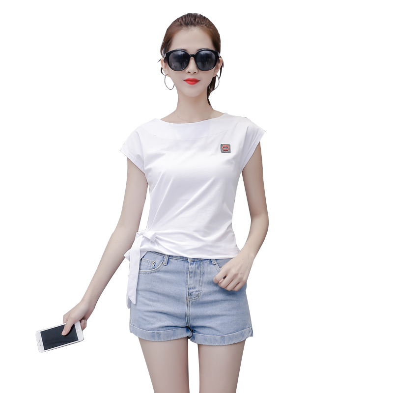 蝴蝶结白色T恤女夏装2018新款韩版时尚修身显瘦百搭短袖流行体恤