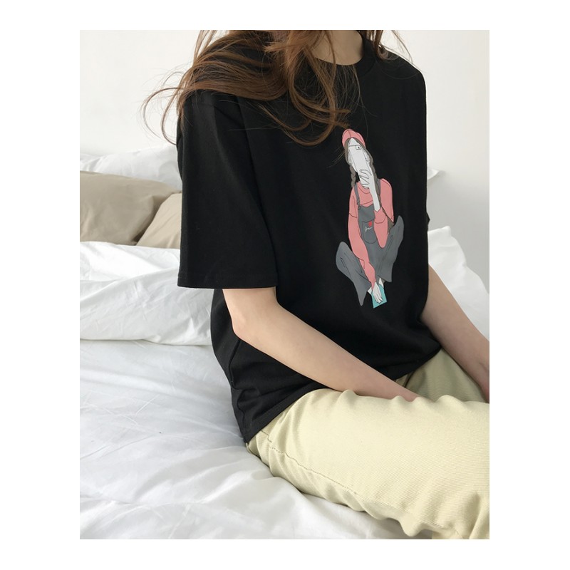 2018夏季新款韩版T恤女短袖百搭休闲简约学生宽松中袖打底衫上衣