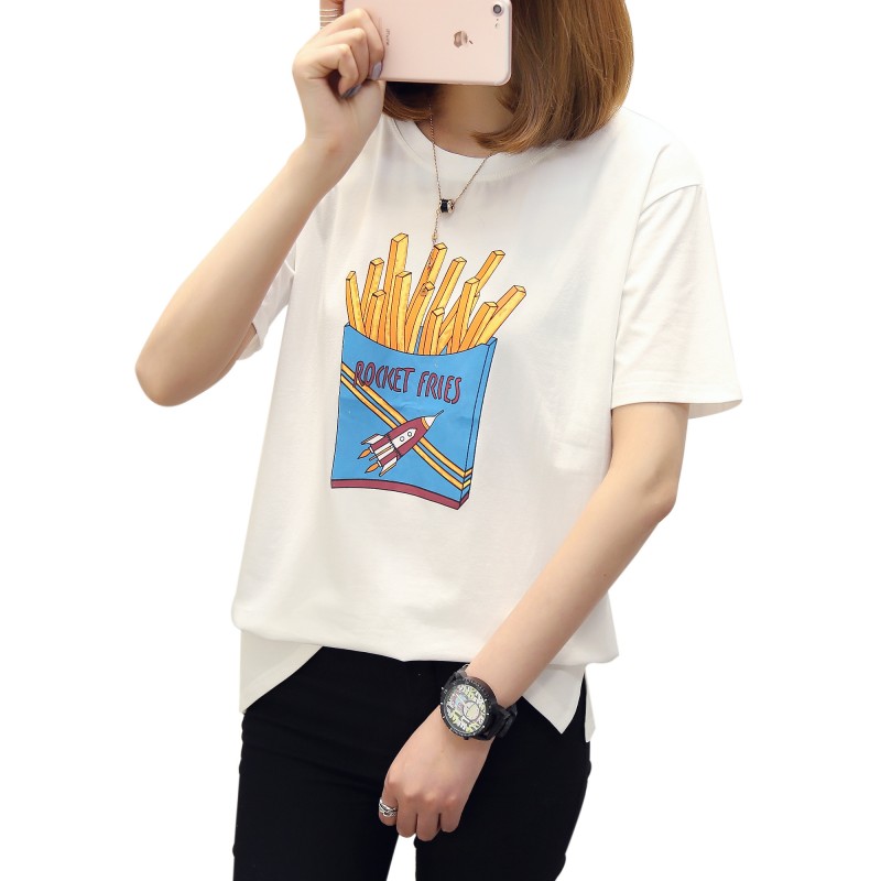 2018夏季新款短袖T恤大码女装宽松显瘦胖mm半袖学生印花休闲上衣