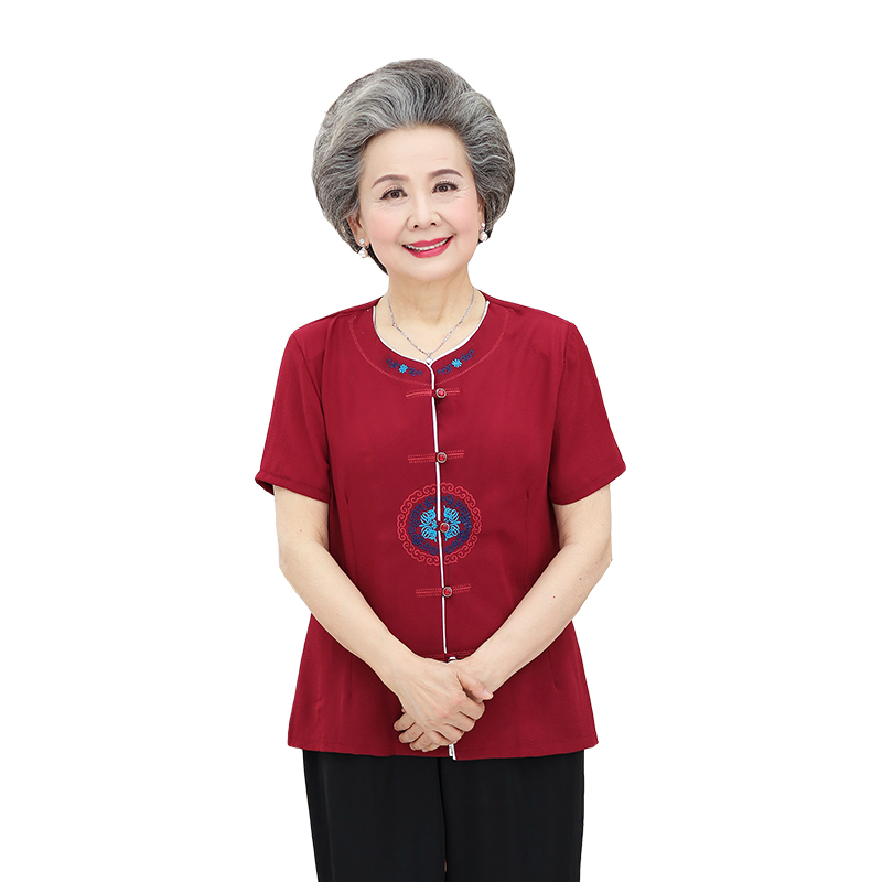 中老年人女装夏装衬衫60-70岁老人衣服妈妈短袖上衣奶奶衬衣开衫