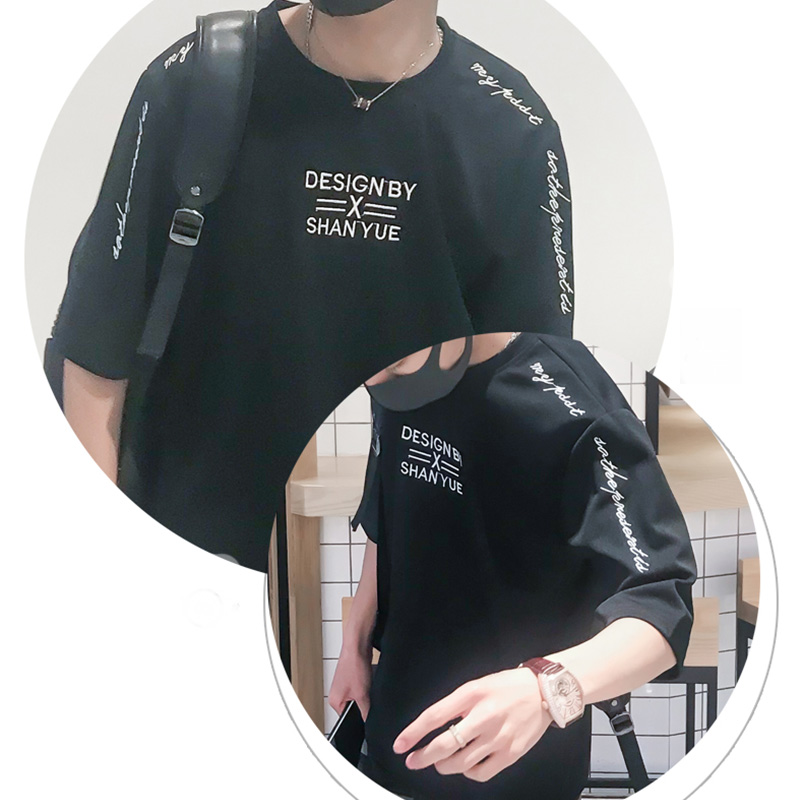五分袖T恤短袖男韩版潮流青年学生休闲百搭宽松个性5分上衣服男装