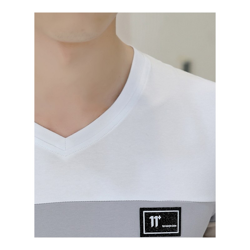 夏季精神小伙短袖修身学生v领T恤男上衣潮流帅气小衫男装体恤半袖