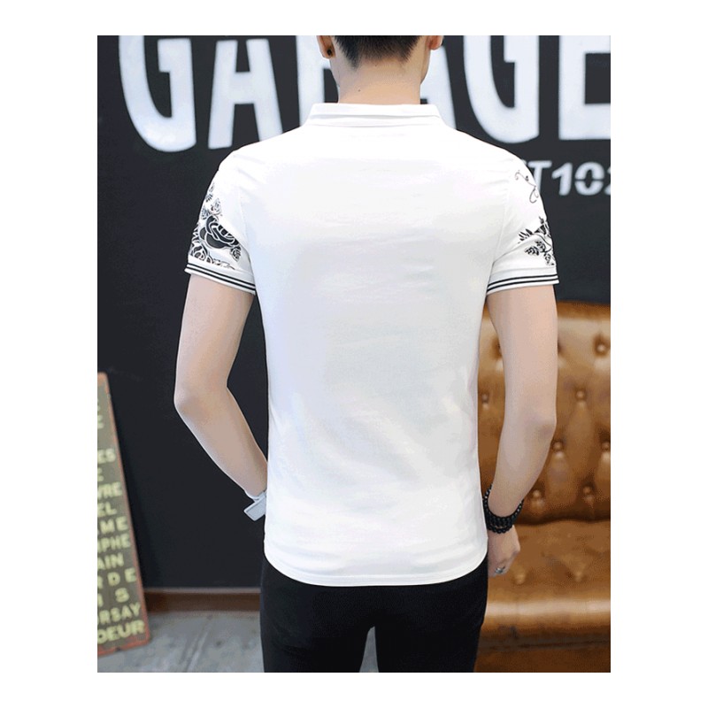 男士短袖T恤韩版潮流Polo衫修身立领印花半袖2018夏季新款体恤男