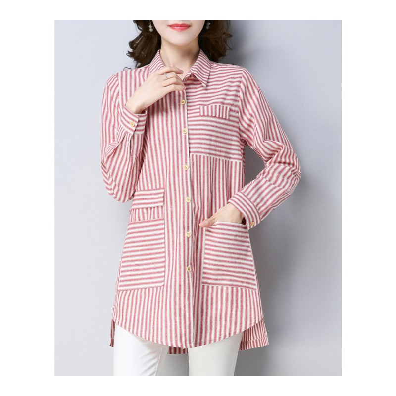 韩版2018年春季衬衫格子百搭单排多扣麻长袖修身时尚纯色潮流纯色