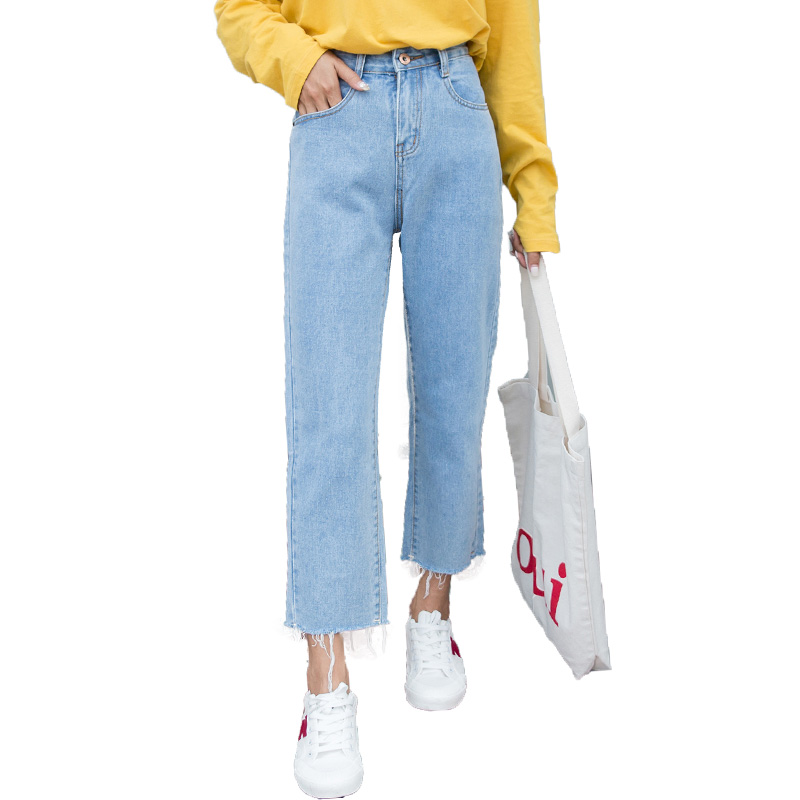 2018年新款浅色高腰牛仔裤女夏九分裤bf休闲直筒9分裤子气质百搭