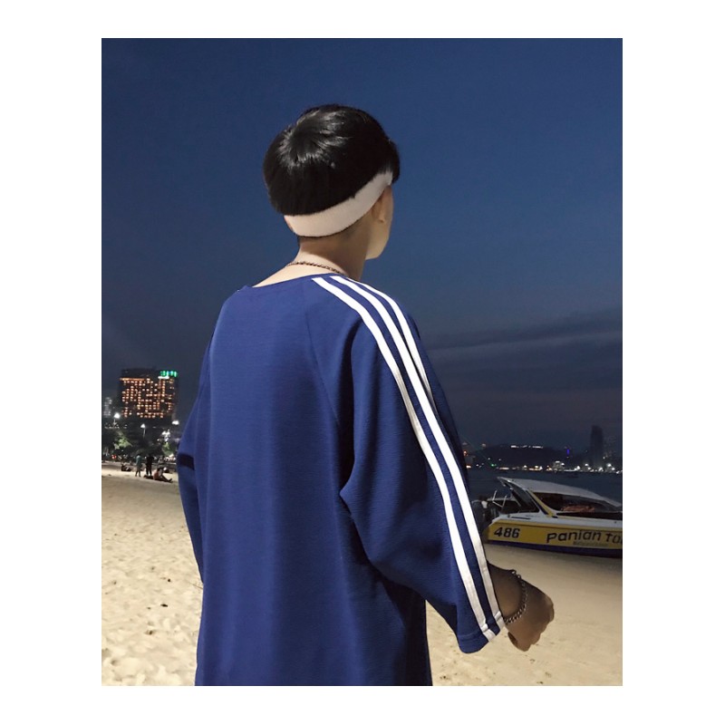 18时尚潮刺绣织带撞色五分袖中袖T恤 港风店主原宿休闲日系