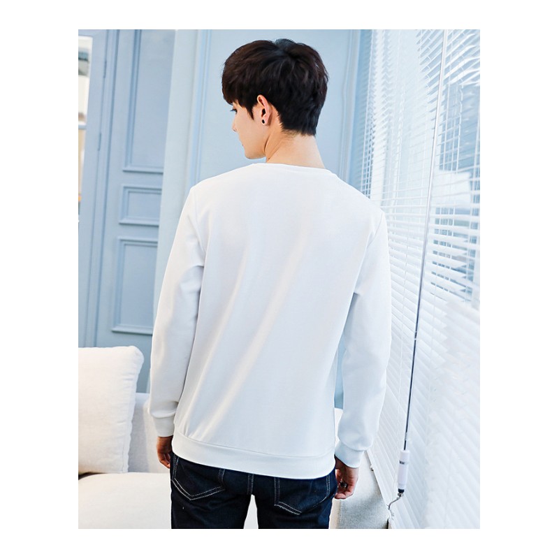 韩版男装T恤人物薄款修身型休闲青少潮套头圆领印花卫衣