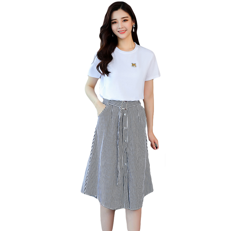 夏装韩版小香风T恤时尚甜美BF套装女chic潮流衣裙显瘦港味两件套